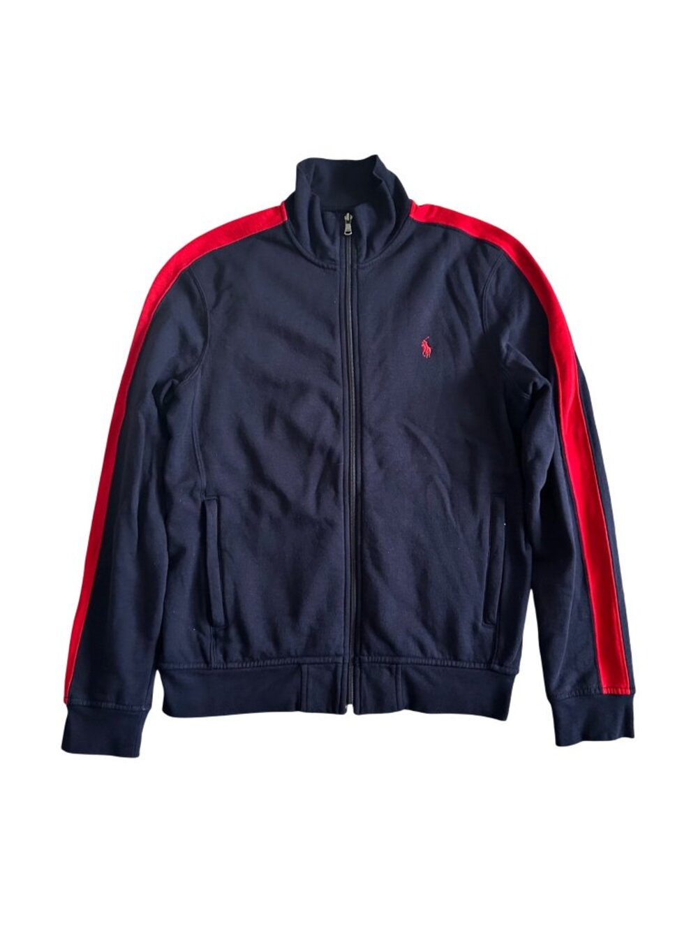 Polo Ralph Lauren Y2K Men's Sz M Navy Track Jacket With Red Stripes Full Zip